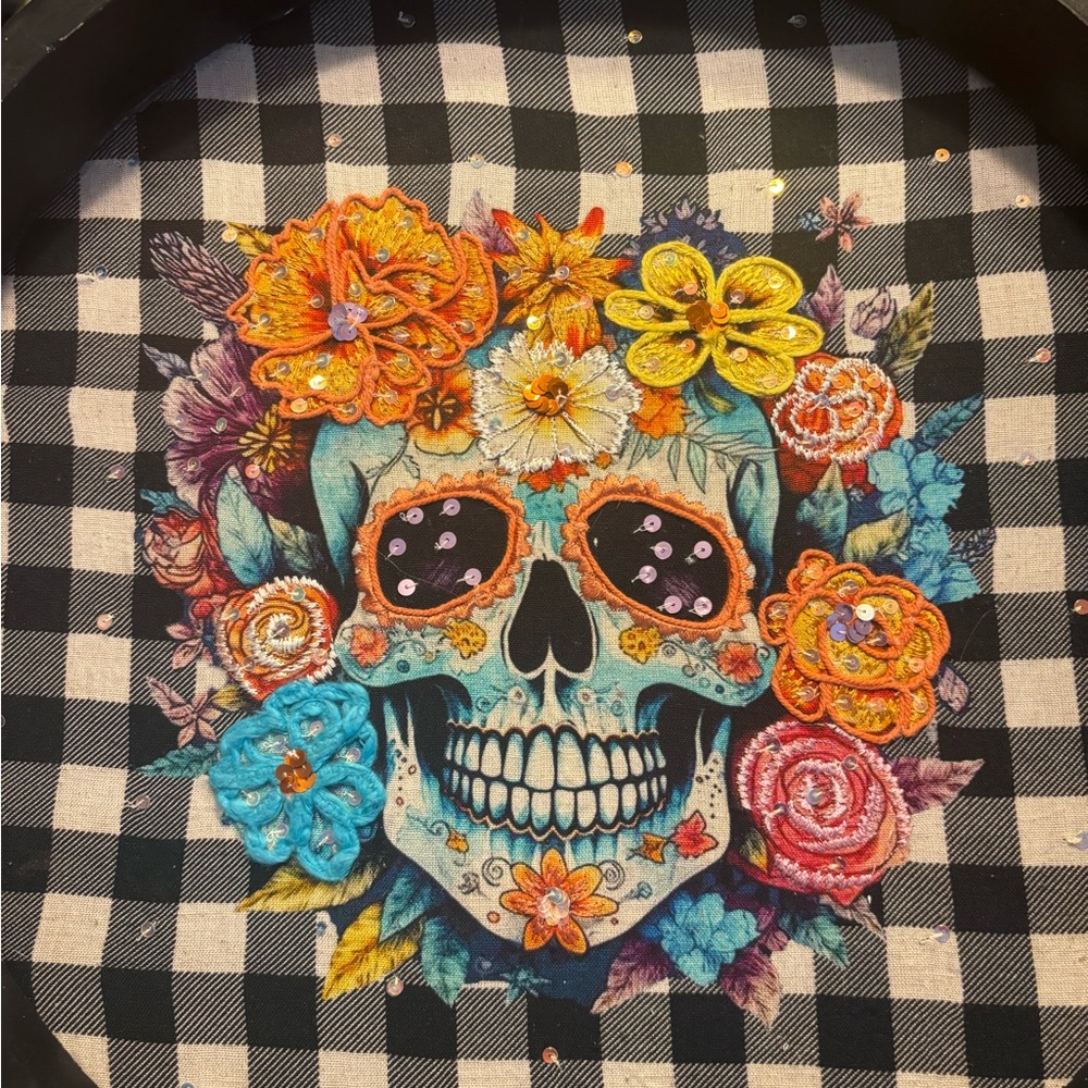 Floral Skull Embroidered Wall Art